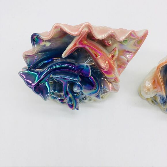 Vintage Pair Luster Dolphins Ceramic Iridescent Pearl Seashell Figurines - Picture 4 of 9